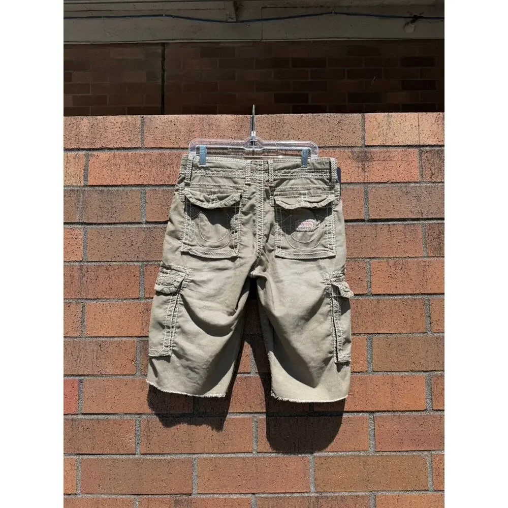 Y2K True Religion Vintage Olive Green Anthony Corduroy Cutoff Cargo Shorts Super